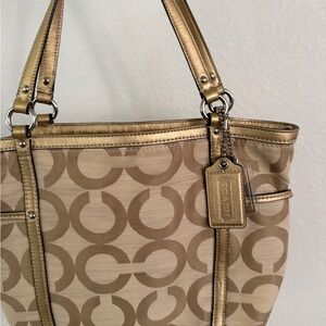 Coach Signature Tan and Gold Tote